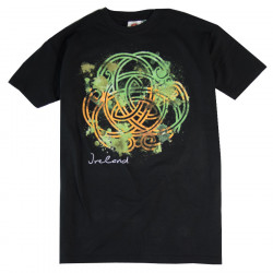 Black T-Shirt with Green, Orange and White Celtic Print